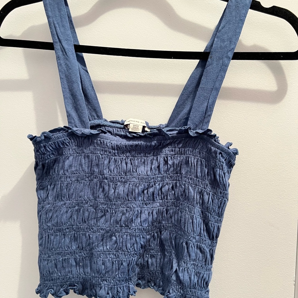 American Eagle Outfitters Blue Smocked Crop Top